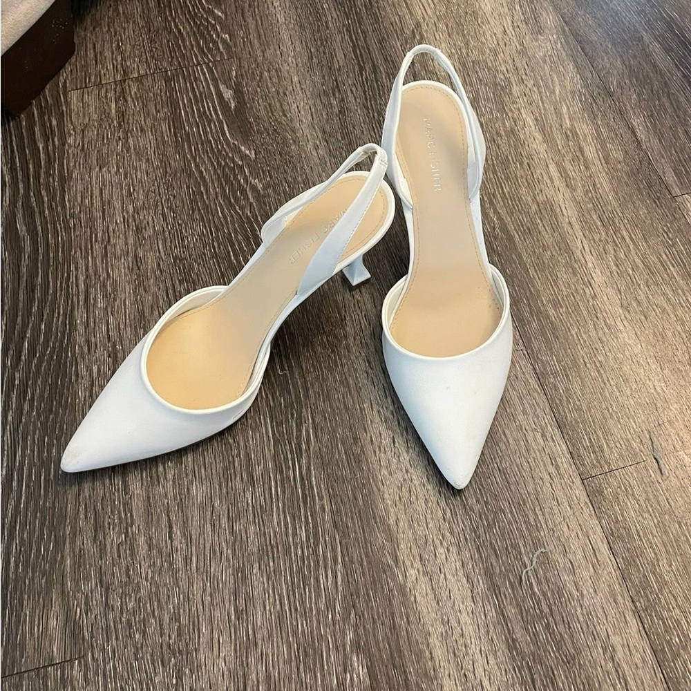 Marc Fisher White Pointed-Toe Slingback Heels